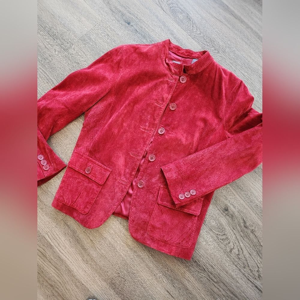 Liz Claiborne Red Lightweight Stylish Suede Leather Jacket